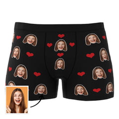 Custom Heart Face Boxer Briefs Men's Underwear with 3D Online Preview Gift for Couple
